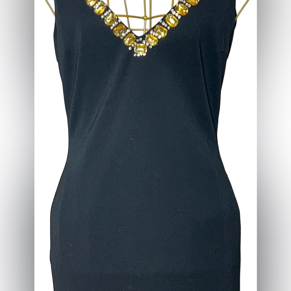 Basix Black Label Sexy Cocktail V-Neck Mini Dress w/Gold & Silver Rhinestones, 0 - Picture 9 of 16